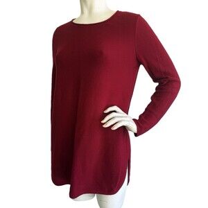 EILEEN FISHER Sweater Red 100% Organic Cotton Long Sleeve Tunic Top Size XS